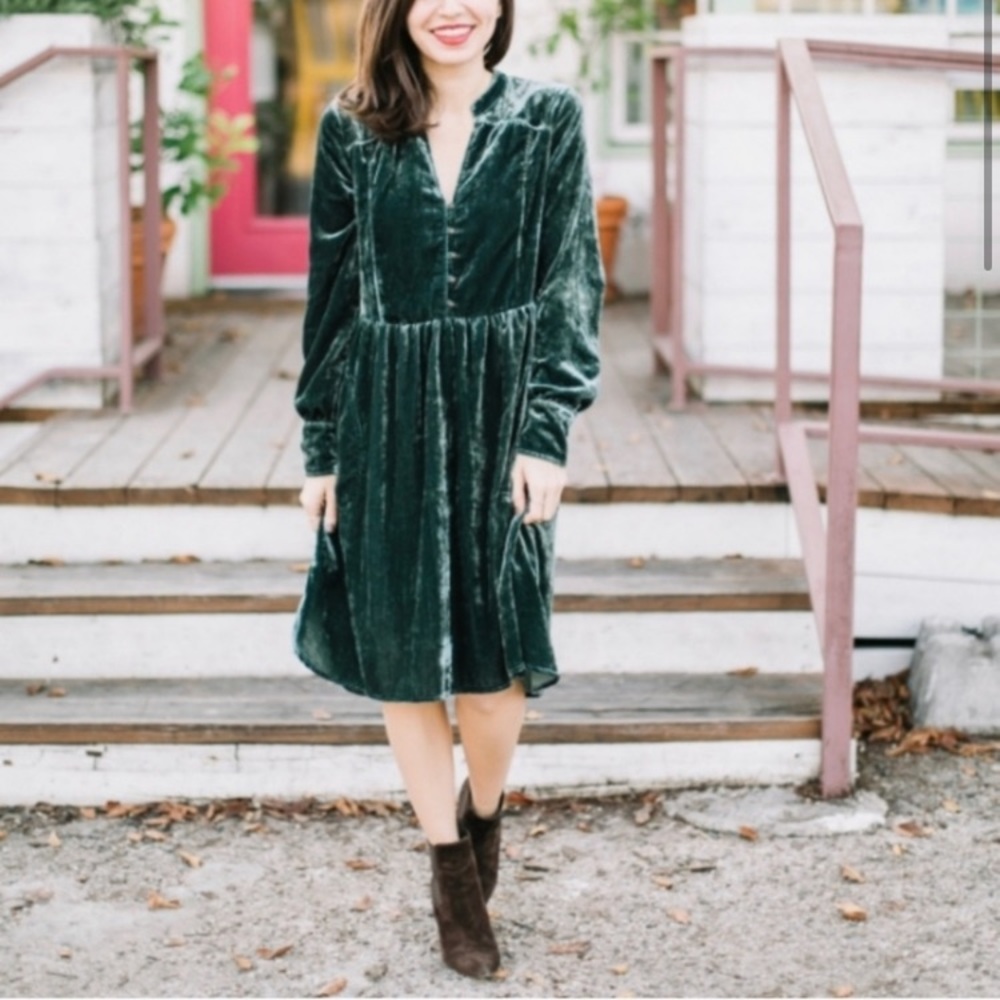 HOLDING HORSES Green Velvet High Low Dress